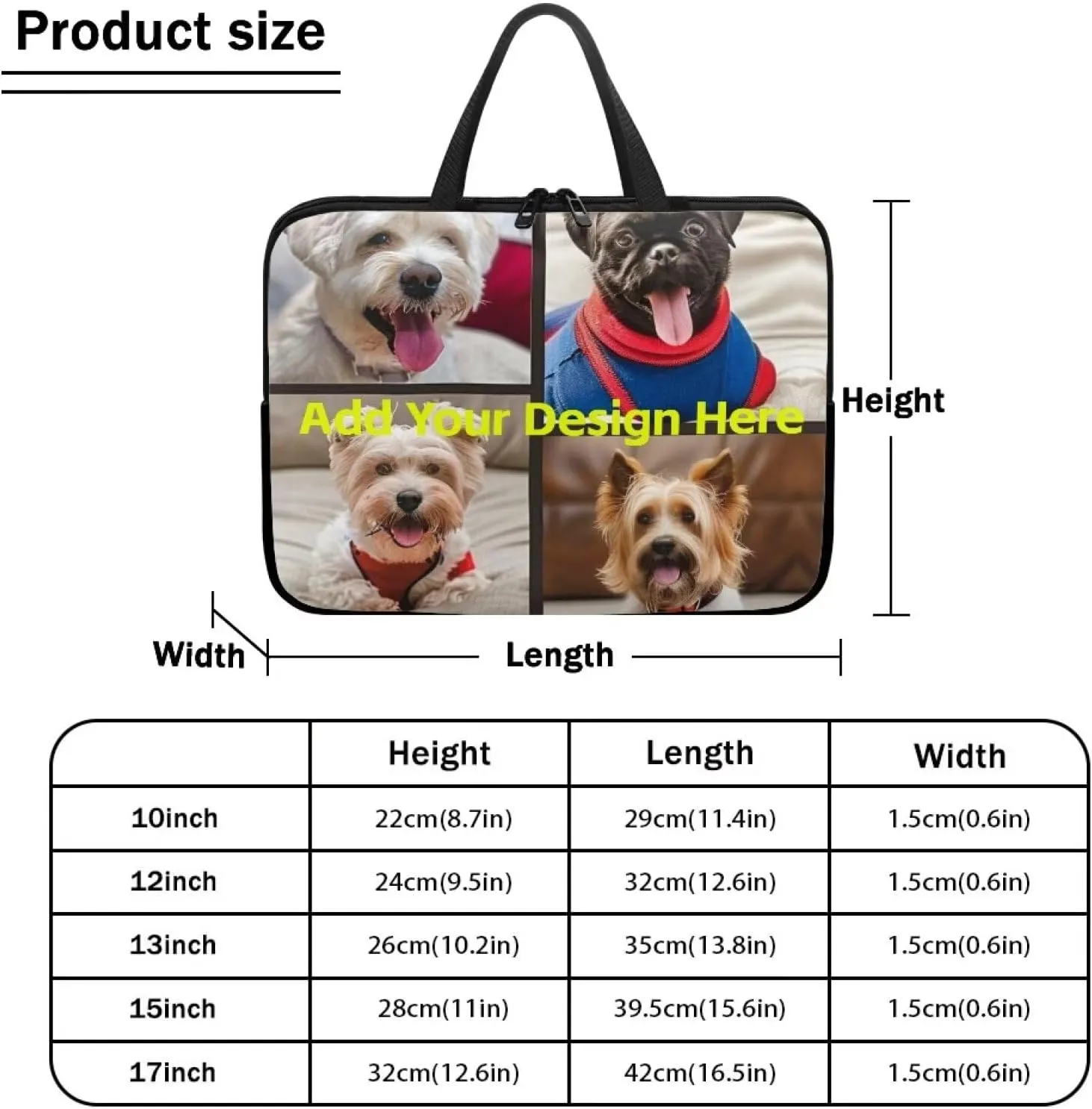 Custom Photo Laptop Sleeve Add Your Photo & Your Family Photo Your Pet Photo Custom Personalized 15 Inch Computer Bag Fashion Computer Carrying Case with Handle Upload Photo