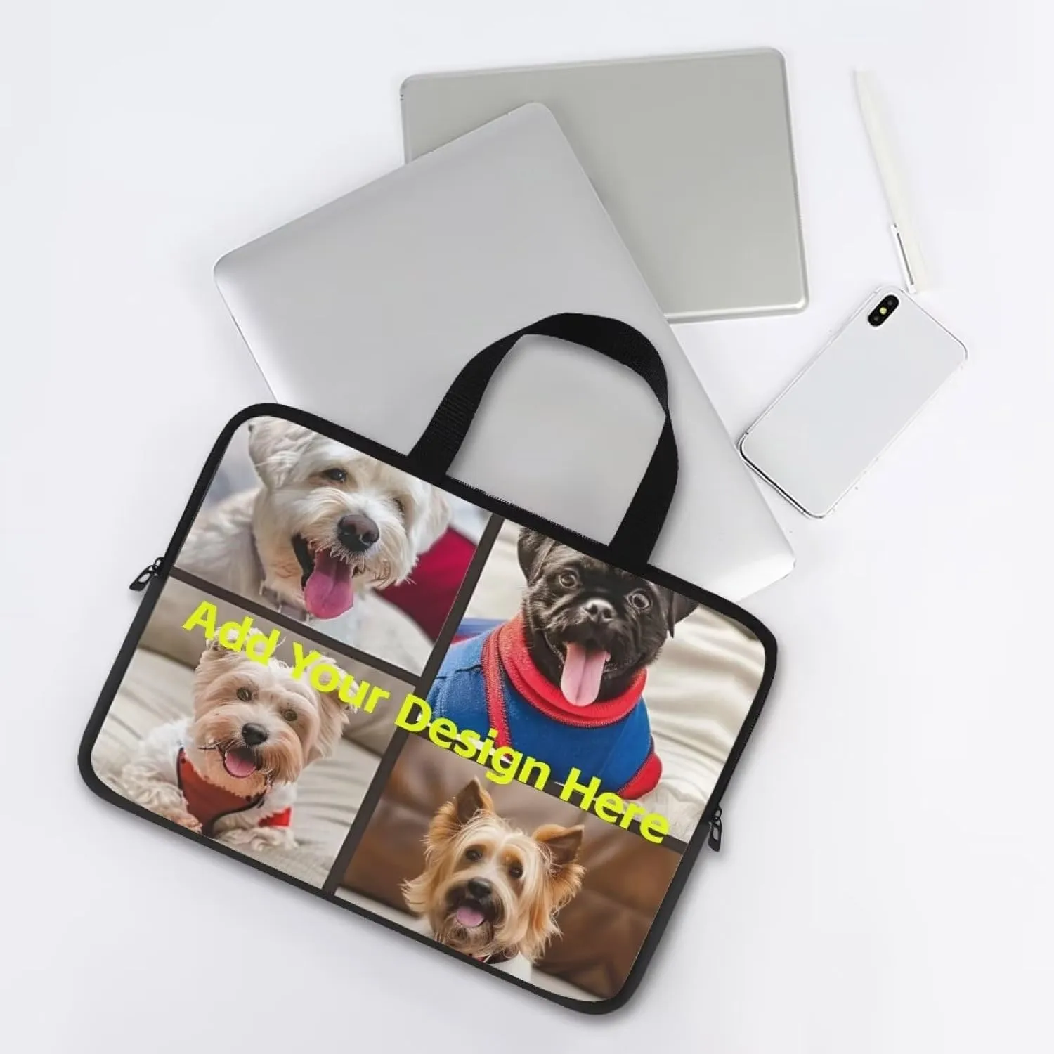 Custom Photo Laptop Sleeve Add Your Photo & Your Family Photo Your Pet Photo Custom Personalized 15 Inch Computer Bag Fashion Computer Carrying Case with Handle Upload Photo