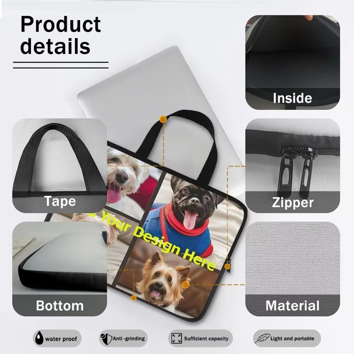 Custom Photo Laptop Sleeve Add Your Photo & Your Family Photo Your Pet Photo Custom Personalized 15 Inch Computer Bag Fashion Computer Carrying Case with Handle Upload Photo