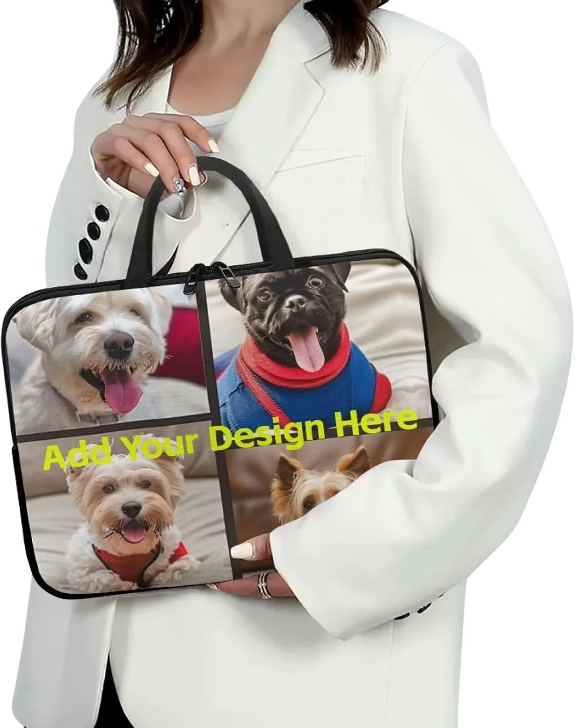 Custom Photo Laptop Sleeve Add Your Photo & Your Family Photo Your Pet Photo Custom Personalized 15 Inch Computer Bag Fashion Computer Carrying Case with Handle Upload Photo