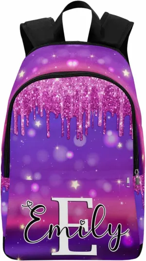 Custom School Backpack for Boys Girls, Personalized Deep Pink Shining Sparkle Drips Casual Backpack Schoolbag Customized Bookbag for Unisex Students Back School Multipurpose Camping Travel Bag