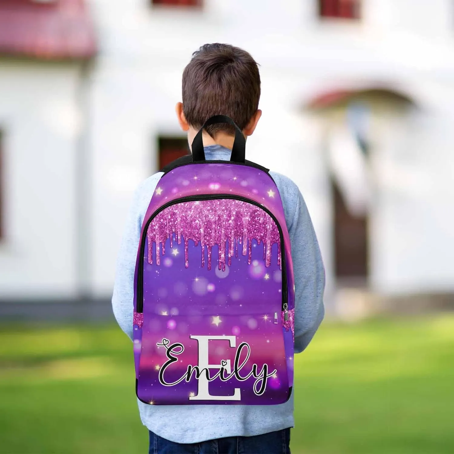 Custom School Backpack for Boys Girls, Personalized Deep Pink Shining Sparkle Drips Casual Backpack Schoolbag Customized Bookbag for Unisex Students Back School Multipurpose Camping Travel Bag