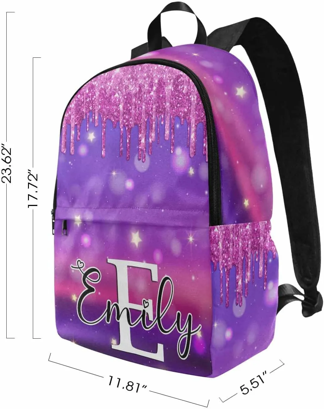 Custom School Backpack for Boys Girls, Personalized Deep Pink Shining Sparkle Drips Casual Backpack Schoolbag Customized Bookbag for Unisex Students Back School Multipurpose Camping Travel Bag