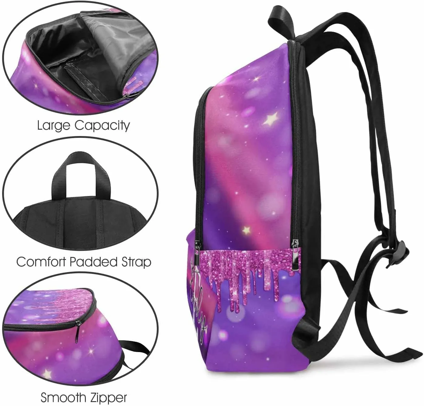 Custom School Backpack for Boys Girls, Personalized Deep Pink Shining Sparkle Drips Casual Backpack Schoolbag Customized Bookbag for Unisex Students Back School Multipurpose Camping Travel Bag