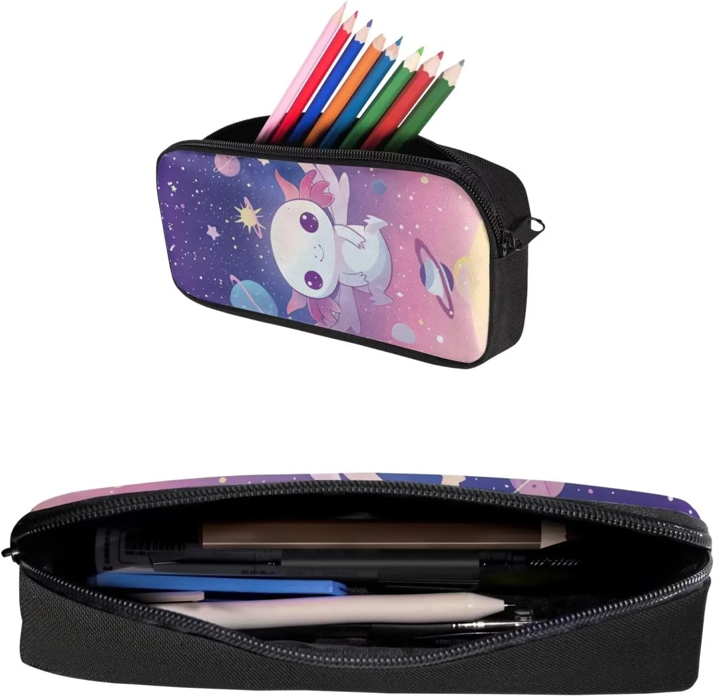 Cute Axolotl Backpack for School Kids Girls 7-8 8-9 9-10 School Bag and Lunch Bag Pencil Case Galaxy Bookbag for Elementary Middle Students Book Bags 15.6 Inch Back Pack Casual Daypack