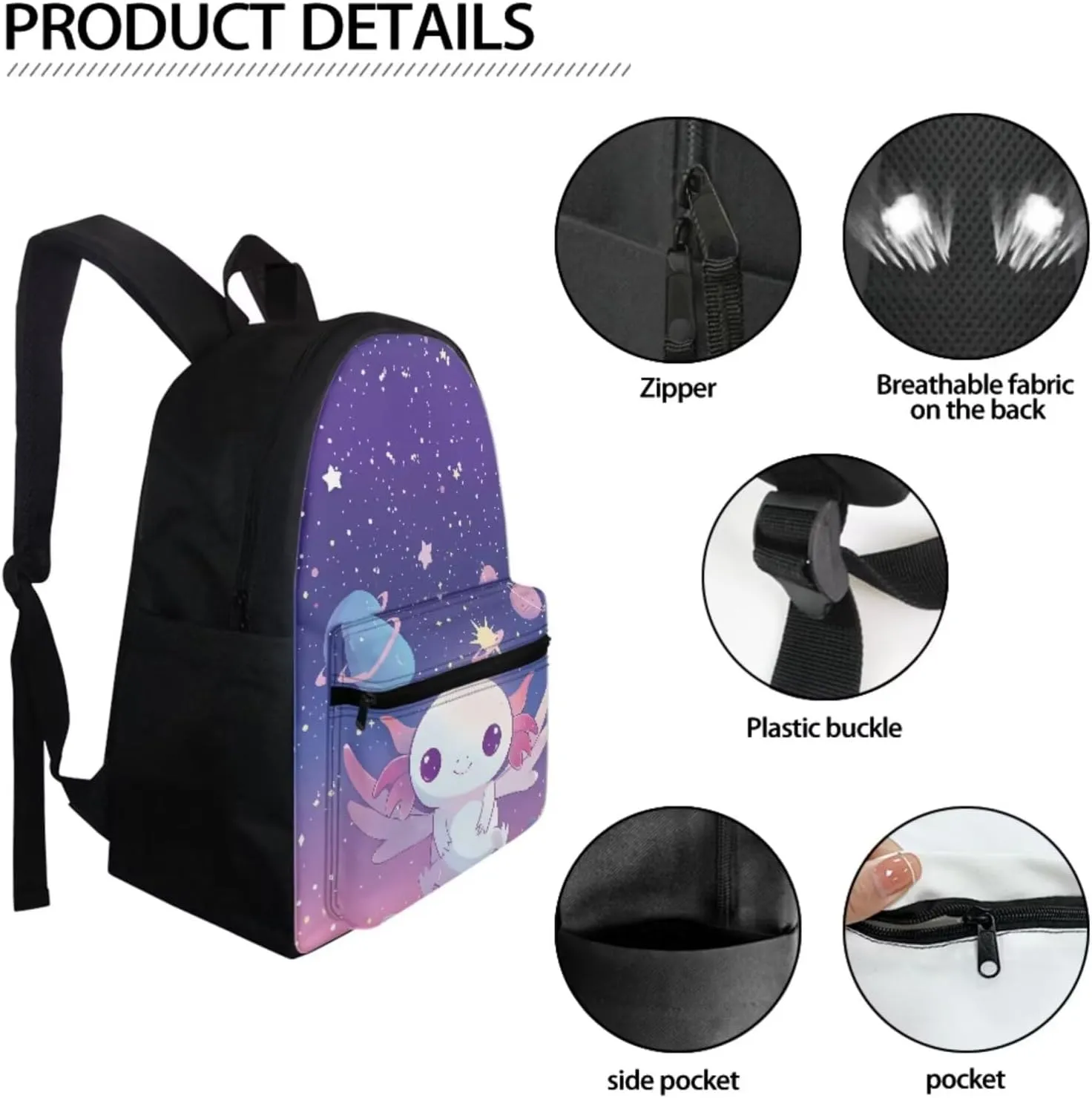 Cute Axolotl Backpack for School Kids Girls 7-8 8-9 9-10 School Bag and Lunch Bag Pencil Case Galaxy Bookbag for Elementary Middle Students Book Bags 15.6 Inch Back Pack Casual Daypack