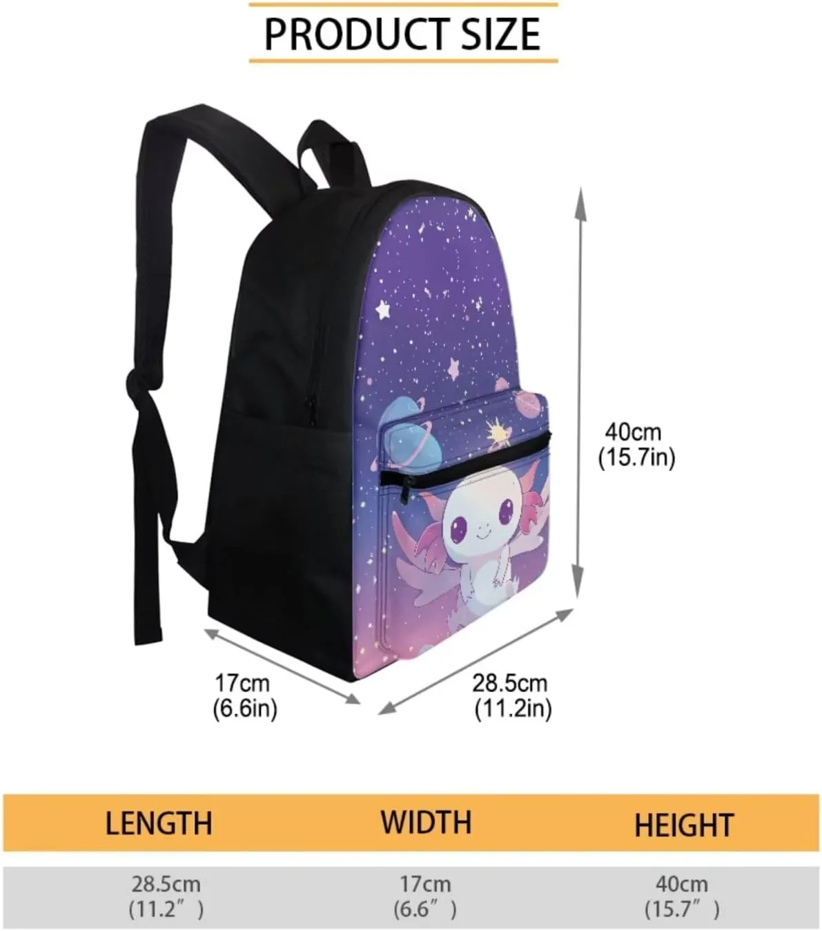 Cute Axolotl Backpack for School Kids Girls 7-8 8-9 9-10 School Bag and Lunch Bag Pencil Case Galaxy Bookbag for Elementary Middle Students Book Bags 15.6 Inch Back Pack Casual Daypack