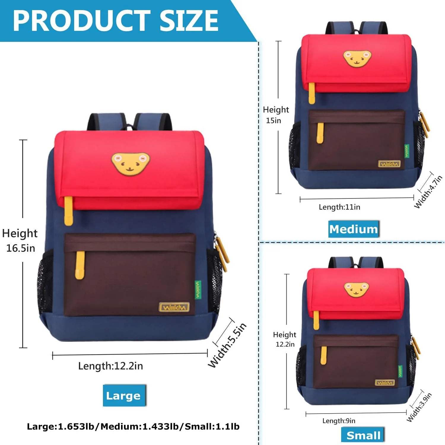 Cute Bear Kids School Backpack for Children Elementary School Bags Girls Boys Bookbags (Red/Coffee/Royalblue, Small)