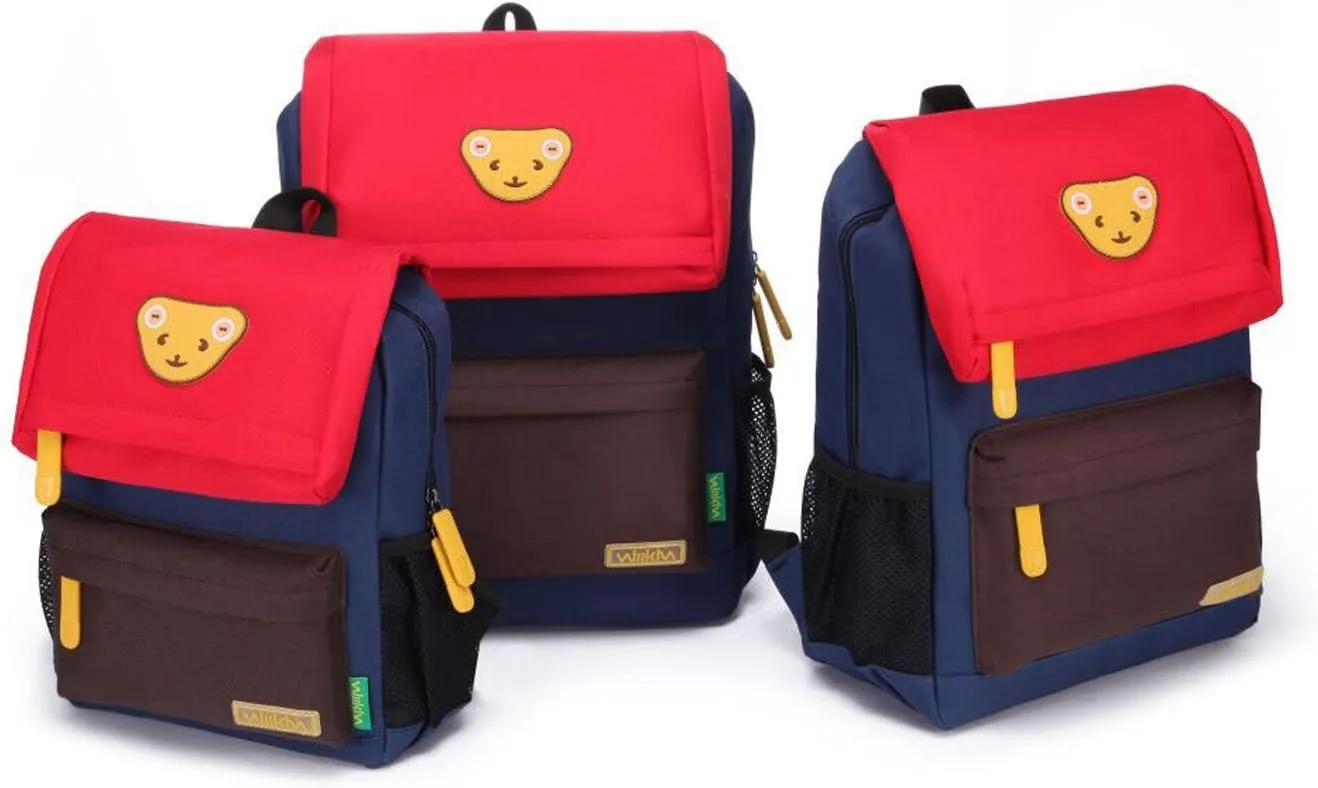 Cute Bear Kids School Backpack for Children Elementary School Bags Girls Boys Bookbags (Red/Coffee/Royalblue, Small)