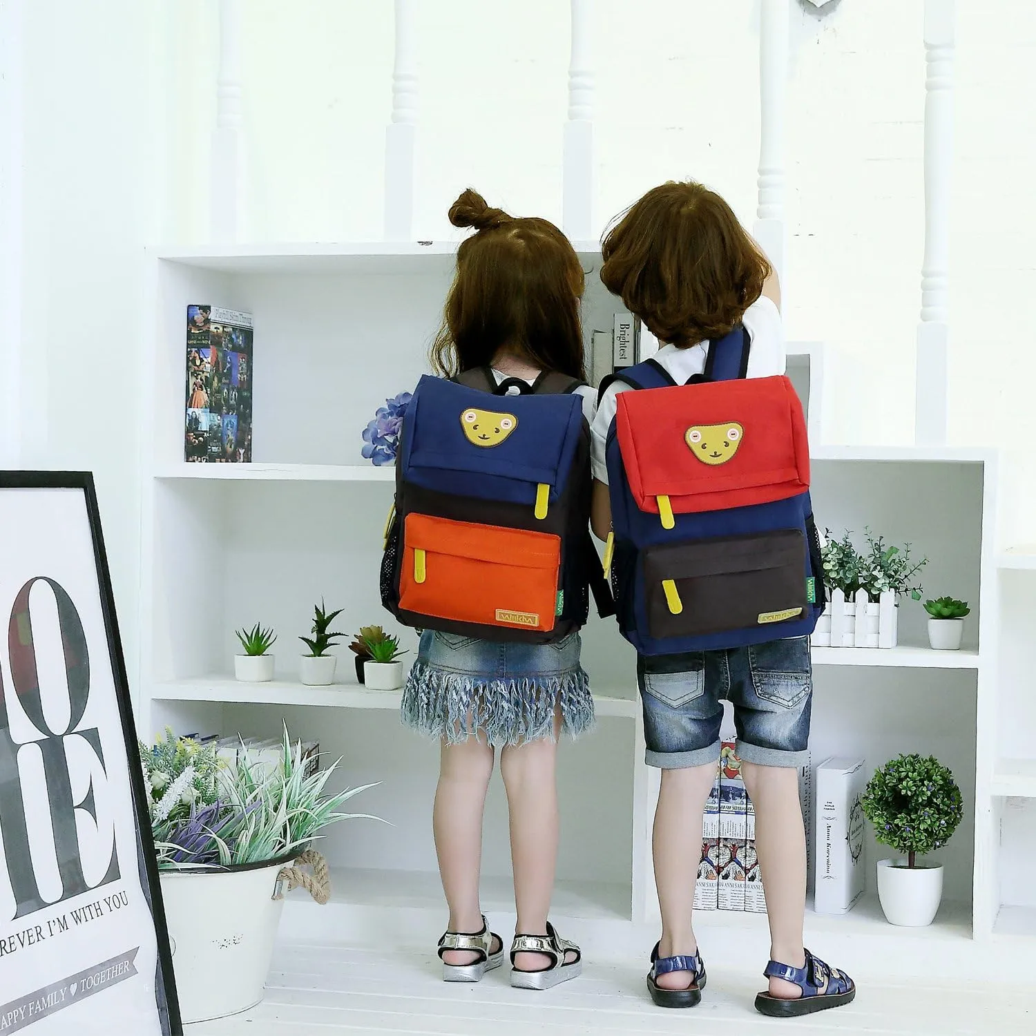 Cute Bear Kids School Backpack for Children Elementary School Bags Girls Boys Bookbags (Red/Coffee/Royalblue, Small)