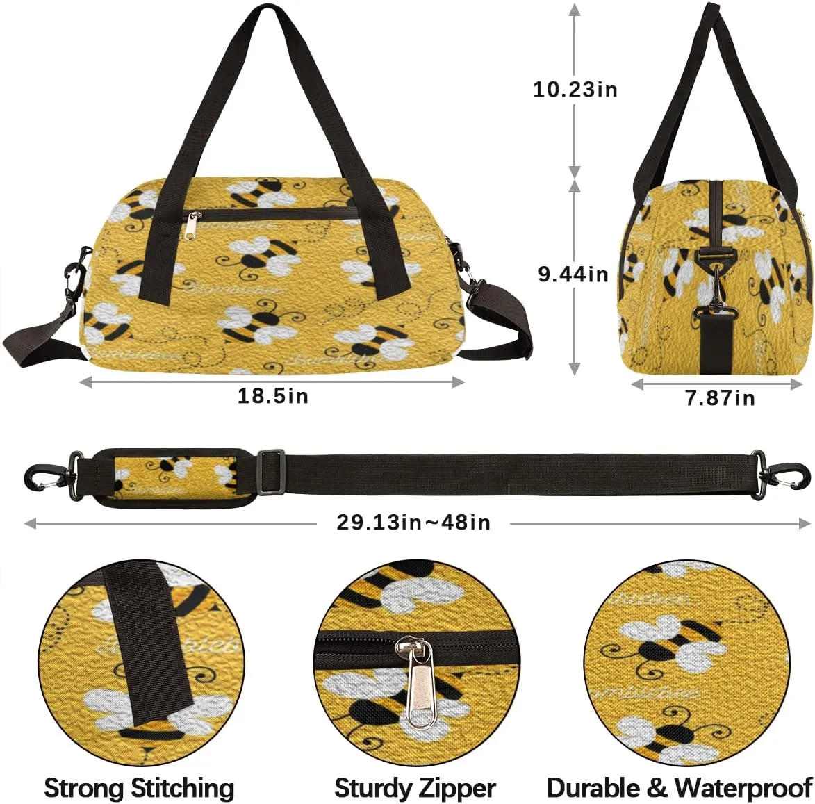 Cute Bee Bumblebee Kids Duffel Bag for Girls Boys Teens, Bee Oil Painting Dance Bag Overnight Small Duffel Bag Carry On Weekend Sports Gym Travel Bag for School Practice Gymnastics Ballet