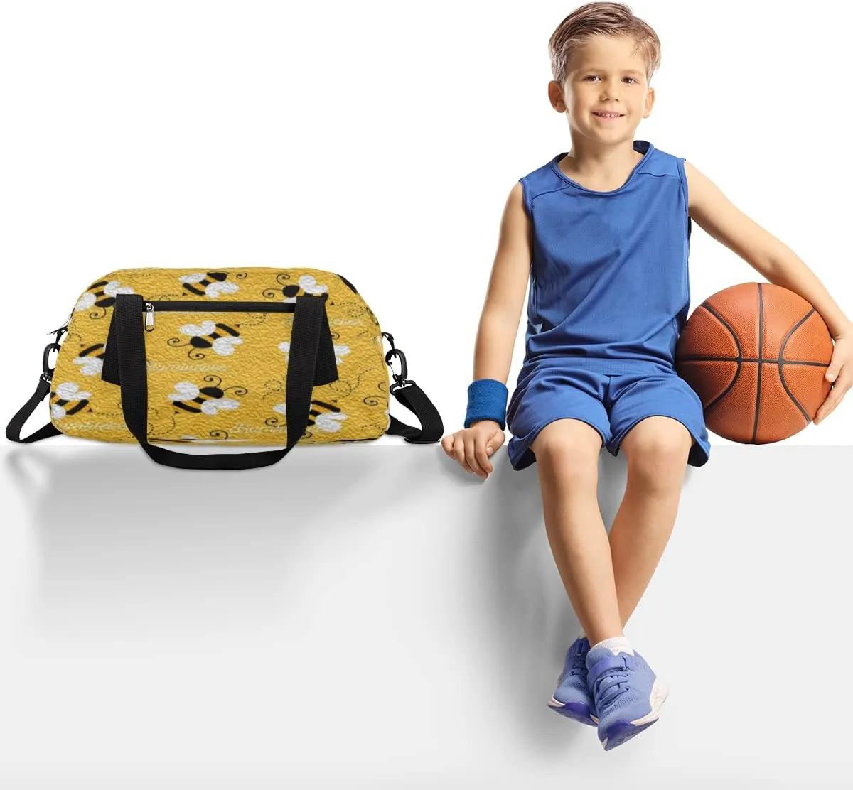 Cute Bee Bumblebee Kids Duffel Bag for Girls Boys Teens, Bee Oil Painting Dance Bag Overnight Small Duffel Bag Carry On Weekend Sports Gym Travel Bag for School Practice Gymnastics Ballet