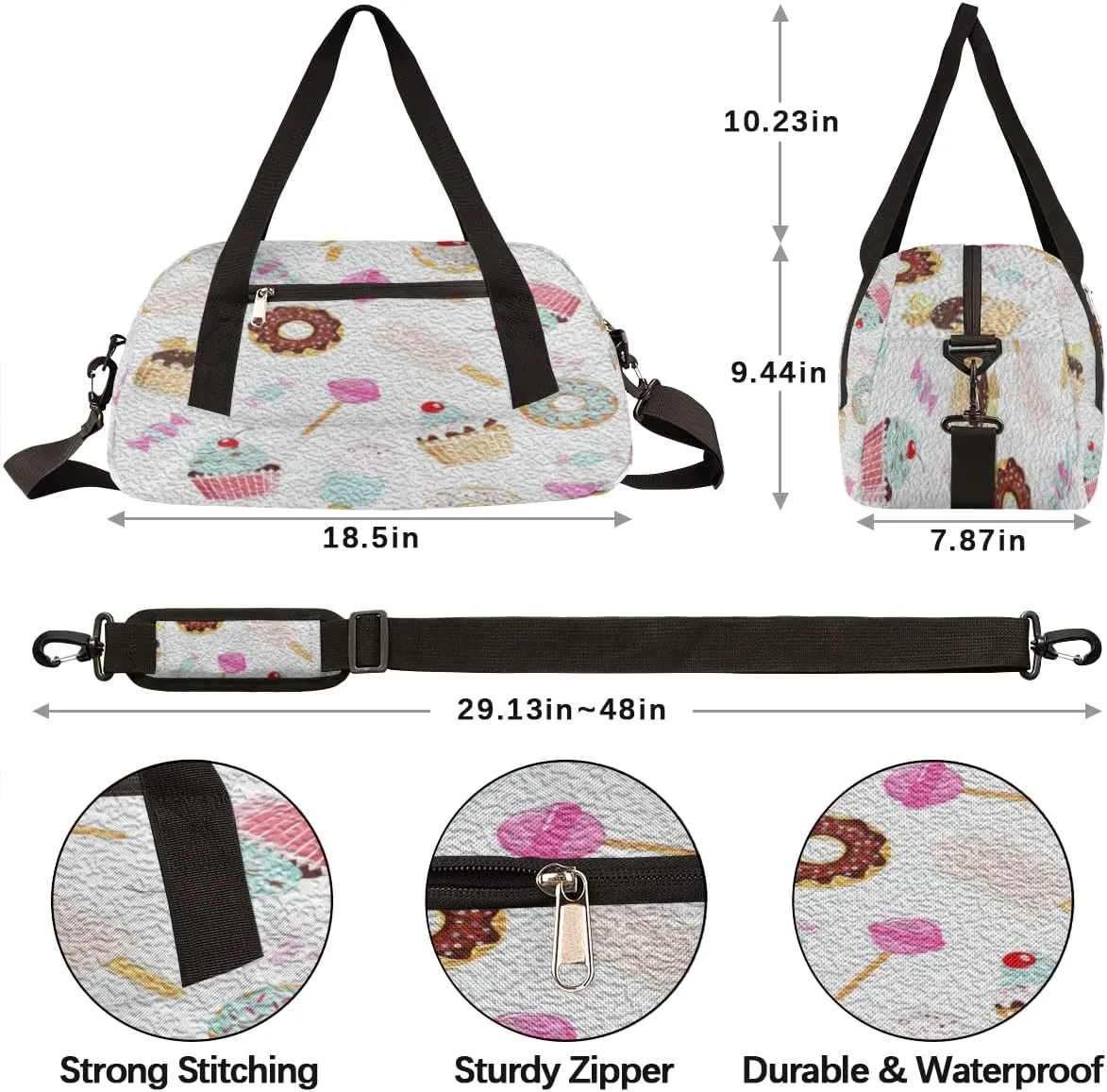 Cute Cake Doughnut Candy Kids Duffel Bag for Girls Boys Teens, Oil Painting Dance Bag Overnight Small Duffel Bag Carry On Weekend Sports Gym Travel Bag for School Practice Gymnastics Ballet