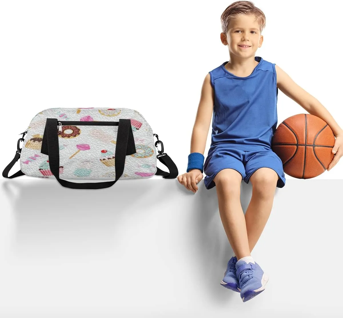 Cute Cake Doughnut Candy Kids Duffel Bag for Girls Boys Teens, Oil Painting Dance Bag Overnight Small Duffel Bag Carry On Weekend Sports Gym Travel Bag for School Practice Gymnastics Ballet