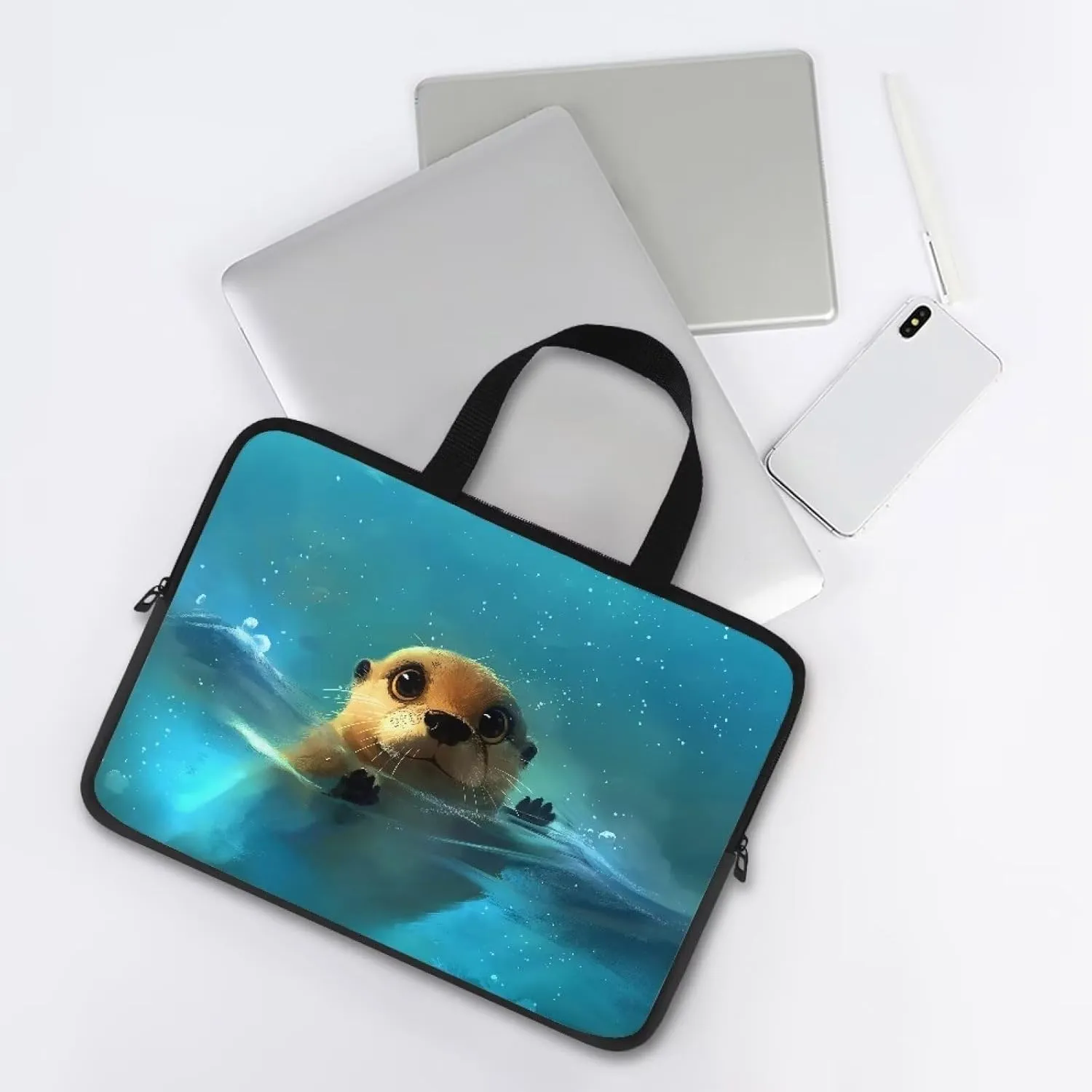Cute Capybara 10 Inch Laptop Sleeve for Women Protective Laptop Tote Bag Cover Water Resistant Computer Carrying Case with Handle Compatible with Tablet Notebook Reader