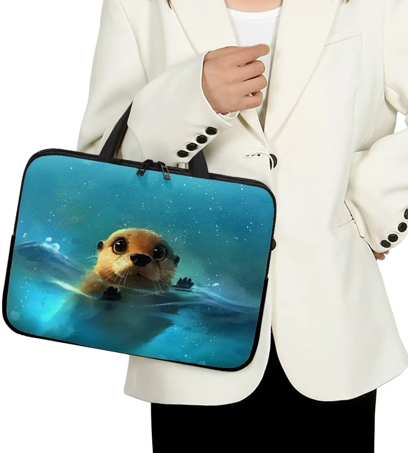 Cute Capybara 10 Inch Laptop Sleeve for Women Protective Laptop Tote Bag Cover Water Resistant Computer Carrying Case with Handle Compatible with Tablet Notebook Reader