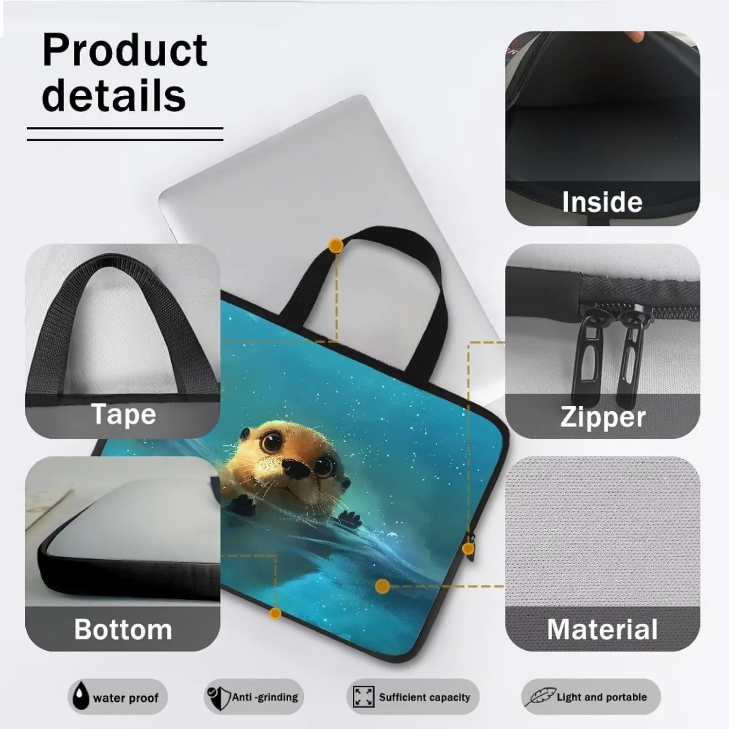 Cute Capybara 10 Inch Laptop Sleeve for Women Protective Laptop Tote Bag Cover Water Resistant Computer Carrying Case with Handle Compatible with Tablet Notebook Reader