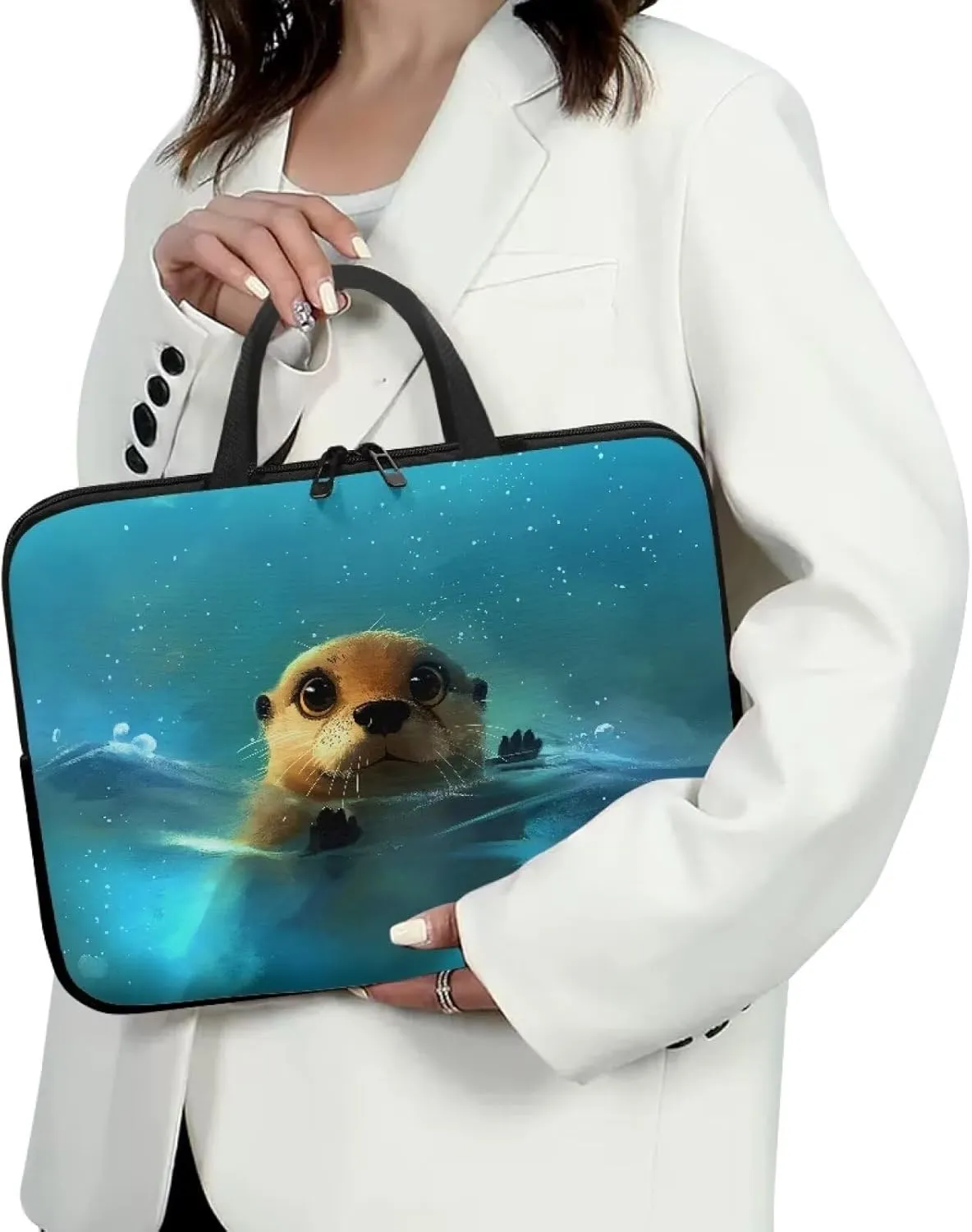Cute Capybara 10 Inch Laptop Sleeve for Women Protective Laptop Tote Bag Cover Water Resistant Computer Carrying Case with Handle Compatible with Tablet Notebook Reader