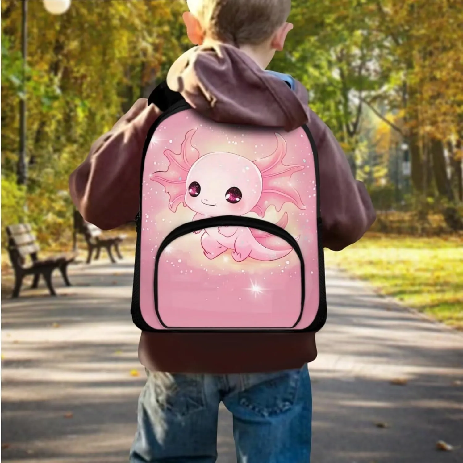 Cute Salamander Schoolbag Set Books School Bags for Girls with Lunch Bag School Backpack for Kids Backpack for Boys with Lunch Bag Schoolbag Set for Elementary School