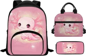 Cute Salamander Schoolbag Set Books School Bags for Girls with Lunch Bag School Backpack for Kids Backpack for Boys with Lunch Bag Schoolbag Set for Elementary School