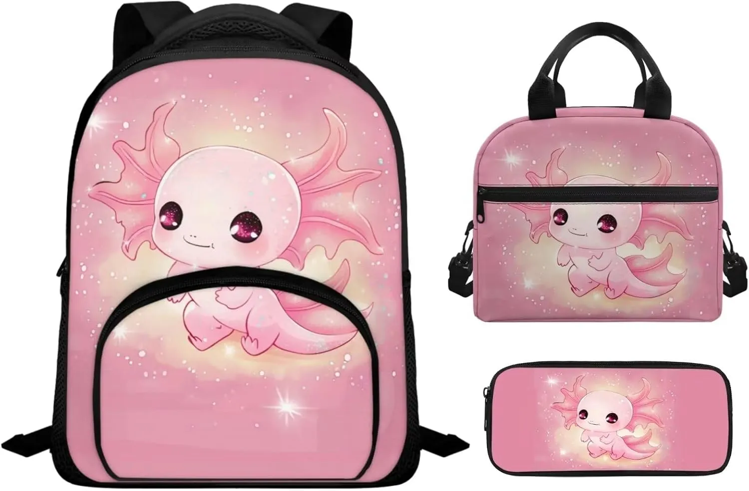 Cute Salamander Schoolbag Set Books School Bags for Girls with Lunch Bag School Backpack for Kids Backpack for Boys with Lunch Bag Schoolbag Set for Elementary School
