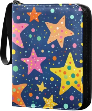 Cute Stars Colorful Card Binder 4-Pockets, 400 Pockets Card Holder with 50 Removable Sleeves, Trading Card Collector Zipper Album Holder, Collector Album