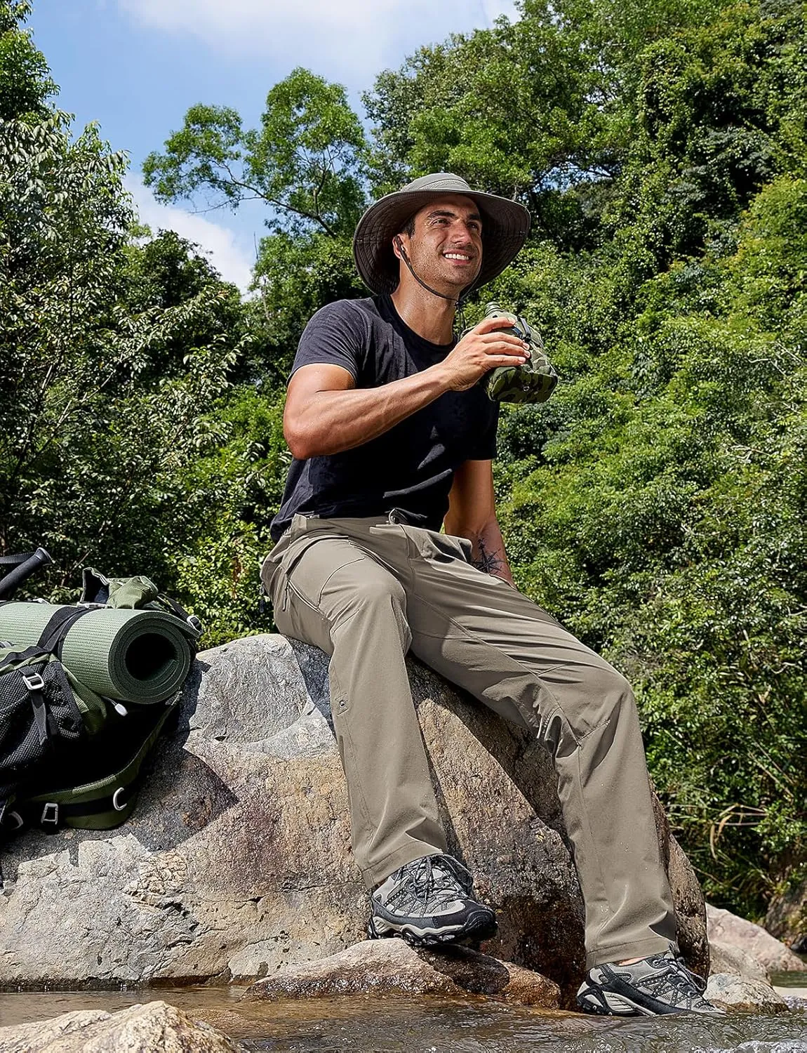 Cycorld Men's-Hiking-Pants-Lightweight-Water-Resistant-Quick-Dry Stretch Cargo Tactical Pants for Work Travel Camping Fishing