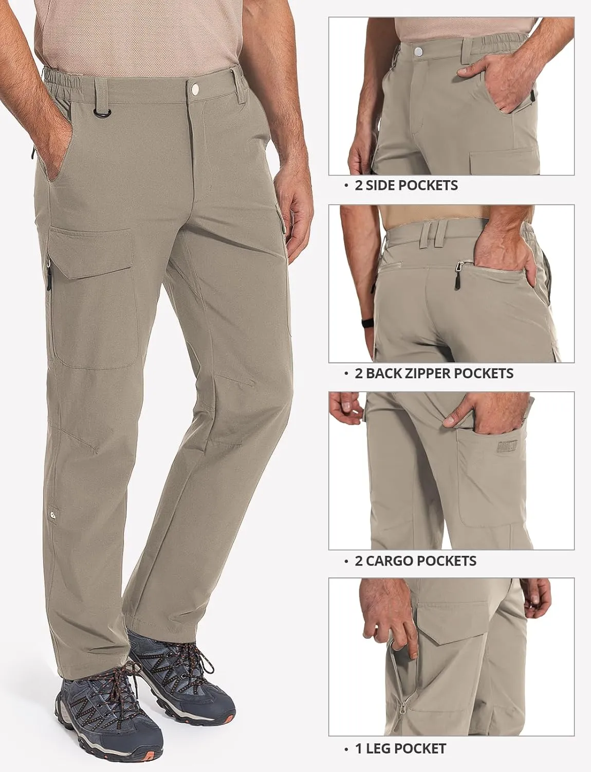 Cycorld Men's-Hiking-Pants-Lightweight-Water-Resistant-Quick-Dry Stretch Cargo Tactical Pants for Work Travel Camping Fishing