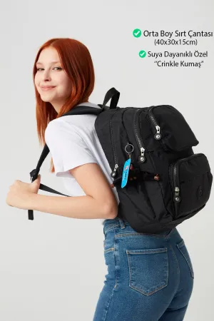 Dark Black Crinkle Nemobags Unisex Waterproof Black Clinker Backpack Laptop School Bag