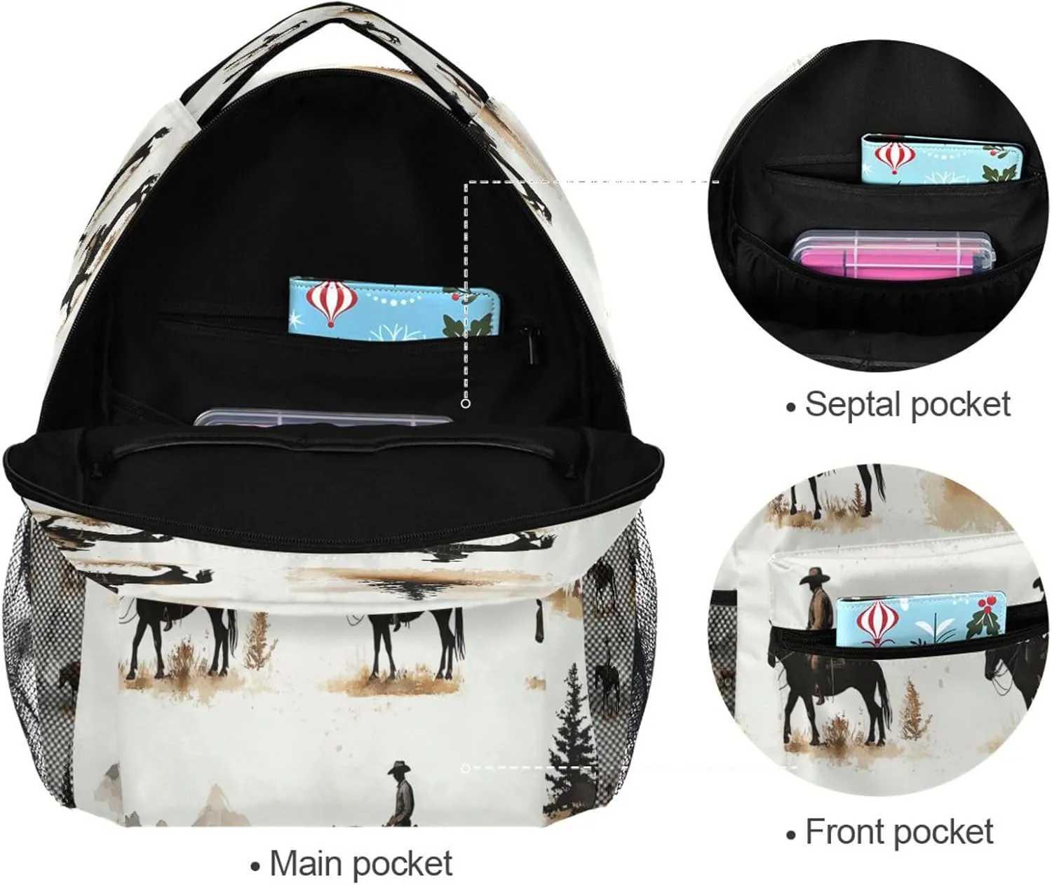 Day Backpack for Men and Women Waterproof Travel Laptop Backpack with Chest Strap for Travel Trip Horse