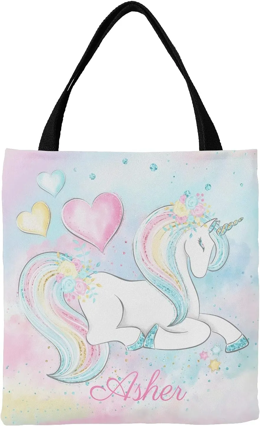 Deer Floral Pink Personalized Canvas Tote Bags for Women Kids, Reusable Bags for Shopping,Travel,School Handbag Gift