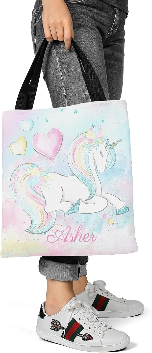 Deer Floral Pink Personalized Canvas Tote Bags for Women Kids, Reusable Bags for Shopping,Travel,School Handbag Gift