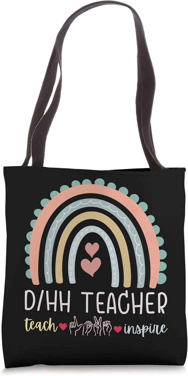 D/HH Teacher Deaf and Hard of Hearing ASL Teachers Rainbow Tote Bag