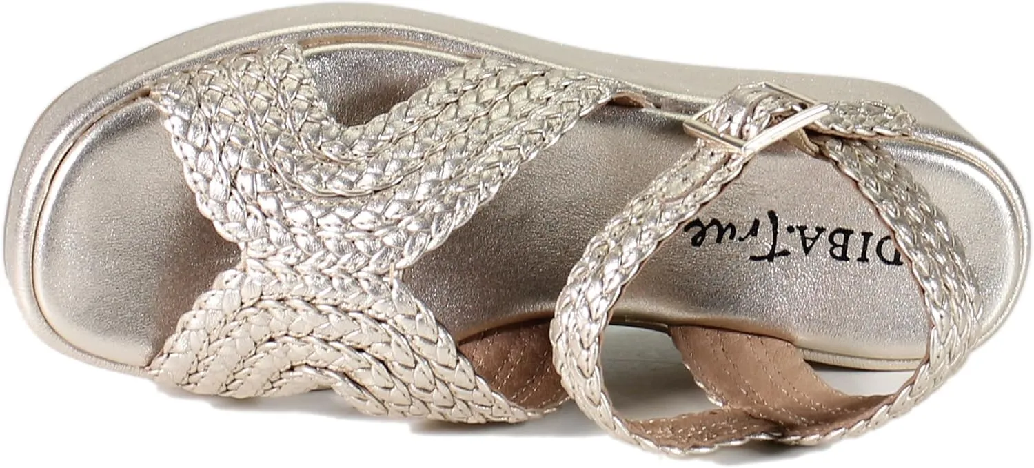 Diba True Womens Wind Garden Braided Metallic Platform Ankle Strap Casual Sandals Casual Mid Heel 2-3" - Gold