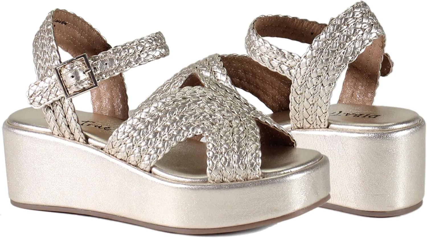Diba True Womens Wind Garden Braided Metallic Platform Ankle Strap Casual Sandals Casual Mid Heel 2-3" - Gold