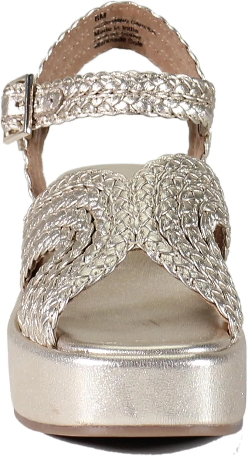 Diba True Womens Wind Garden Braided Metallic Platform Ankle Strap Casual Sandals Casual Mid Heel 2-3" - Gold