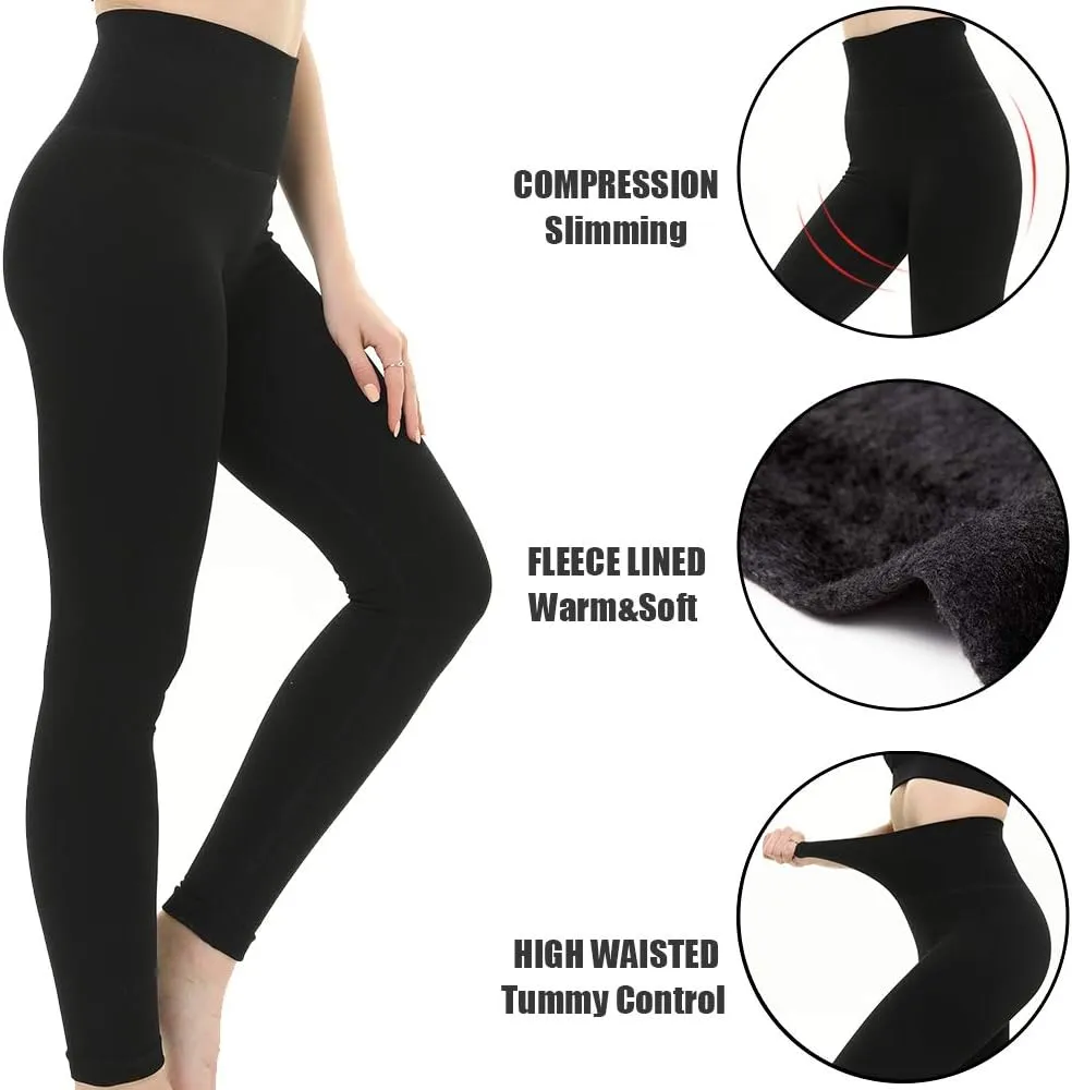 DINNAPE Thick Fleece Lined Warm Leggings for Women High Waisted Tummy Control Leggings Winter Warm Tights