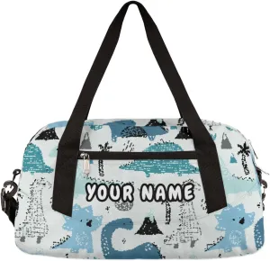 Dinosaur Animals Personalized Kids Duffel Bag for Girls Boys, Dinosaur Debris Custom Dance Bag Overnight Small Duffel Bag Carry On Weekend Sports Travel Bag for School Practice Gymnastics Ballet