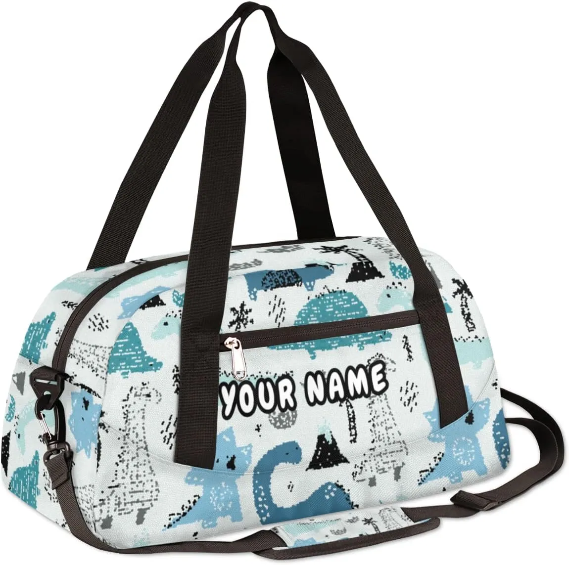 Dinosaur Animals Personalized Kids Duffel Bag for Girls Boys, Dinosaur Debris Custom Dance Bag Overnight Small Duffel Bag Carry On Weekend Sports Travel Bag for School Practice Gymnastics Ballet