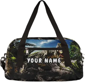 Dinosaur Tropical Plant Personalized Kids Duffel Bag for Girls Boys, Dinosaur Debris Custom Overnight Small Duffel Bag Carry On Weekend Sports Travel Bag for School Practice Gymnastics Ballet