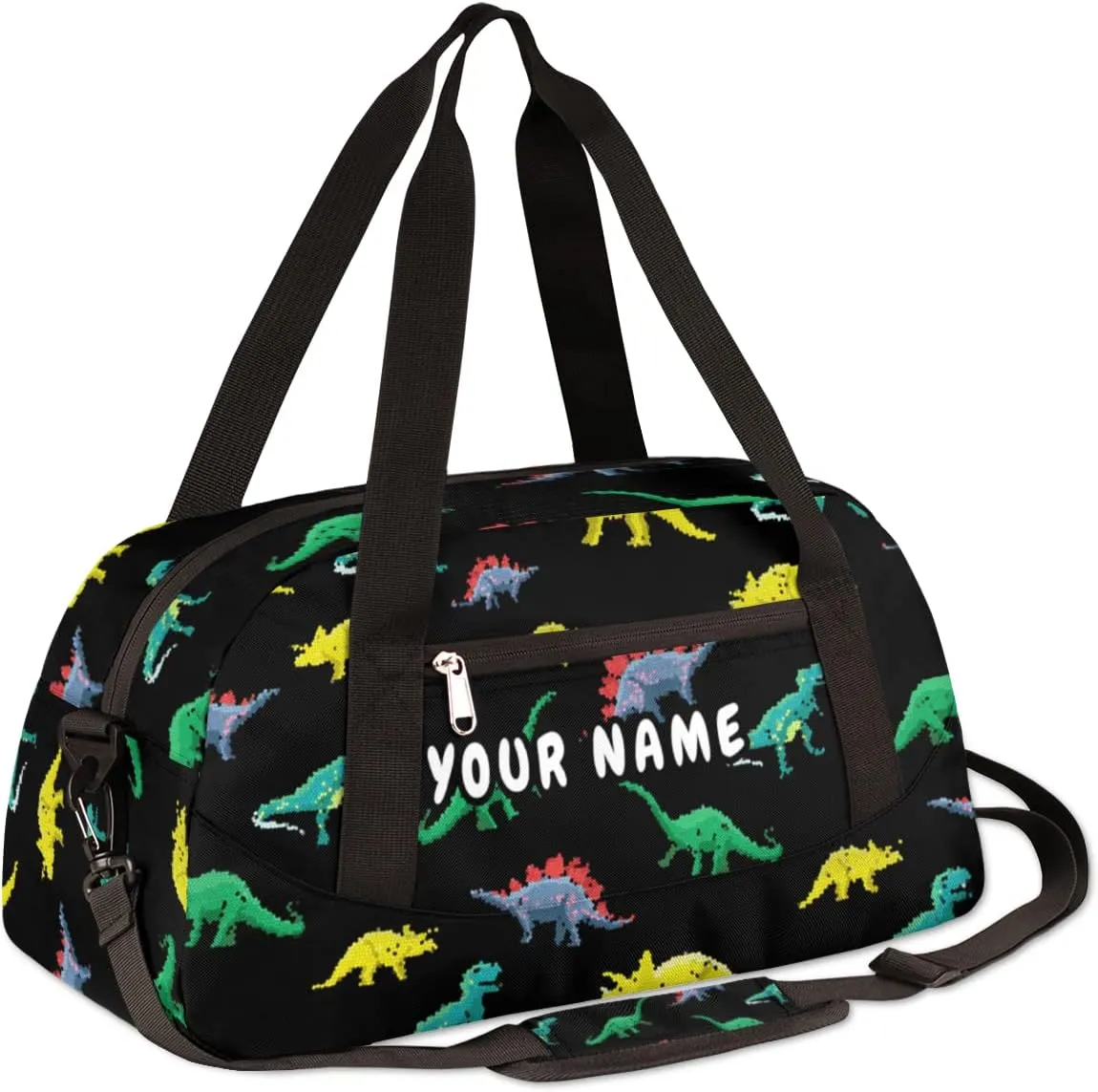 Dinosaurs Personalized Kids Duffel Bag for Girls Boys, Dinosaurs Debris Custom Dance Bag Overnight Small Duffel Bag Carry On Weekend Sports Travel Bag for School Practice Gymnastics Ballet