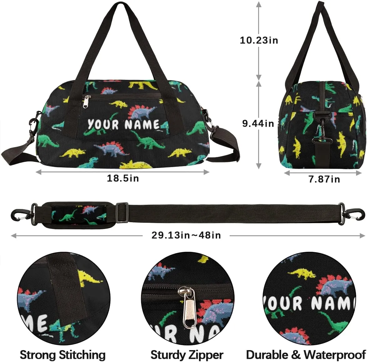 Dinosaurs Personalized Kids Duffel Bag for Girls Boys, Dinosaurs Debris Custom Dance Bag Overnight Small Duffel Bag Carry On Weekend Sports Travel Bag for School Practice Gymnastics Ballet