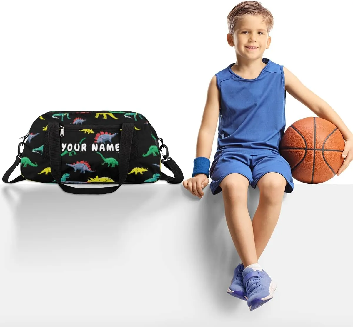 Dinosaurs Personalized Kids Duffel Bag for Girls Boys, Dinosaurs Debris Custom Dance Bag Overnight Small Duffel Bag Carry On Weekend Sports Travel Bag for School Practice Gymnastics Ballet