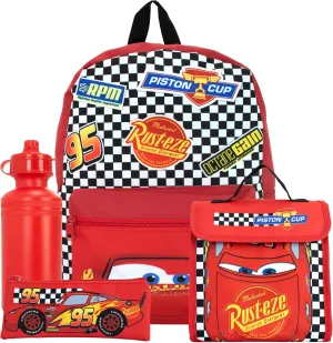 Disney Cars Backpack Set 4 Piece | Lightning McQueen Backpack Pencil Case Water Bottle and Lunch Bag | Children's Rucksack