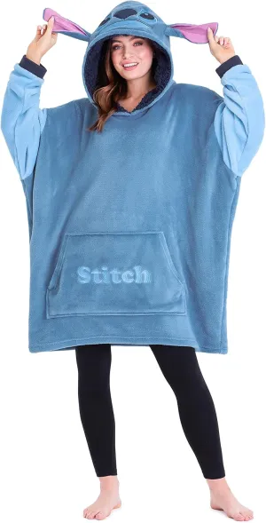 Disney Fleece Hoodie for Adults and Teenagers Oversized Hooded Poncho One Size - Stitch Gifts