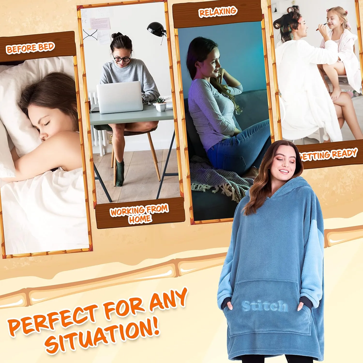 Disney Fleece Hoodie for Adults and Teenagers Oversized Hooded Poncho One Size - Stitch Gifts