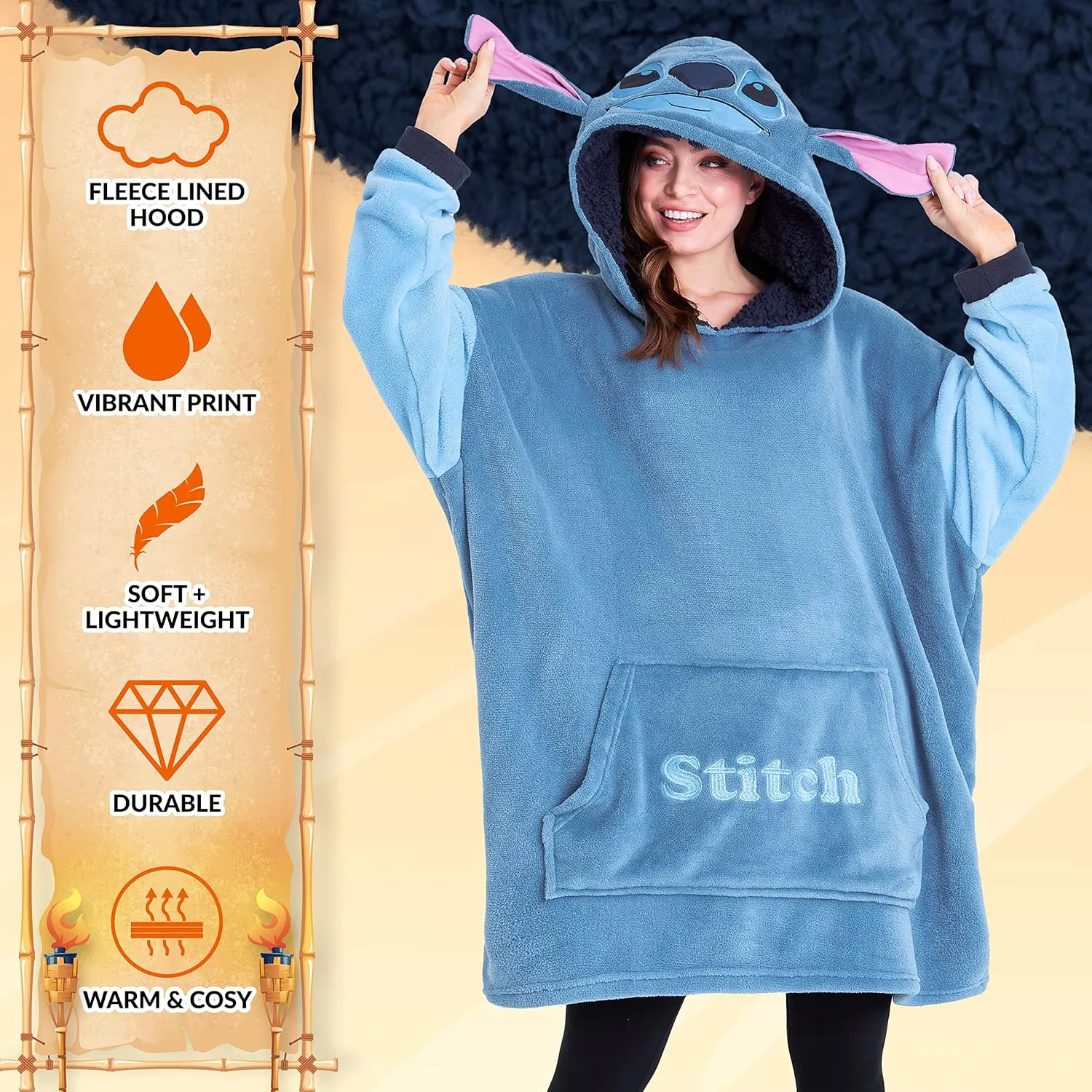 Disney Fleece Hoodie for Adults and Teenagers Oversized Hooded Poncho One Size - Stitch Gifts