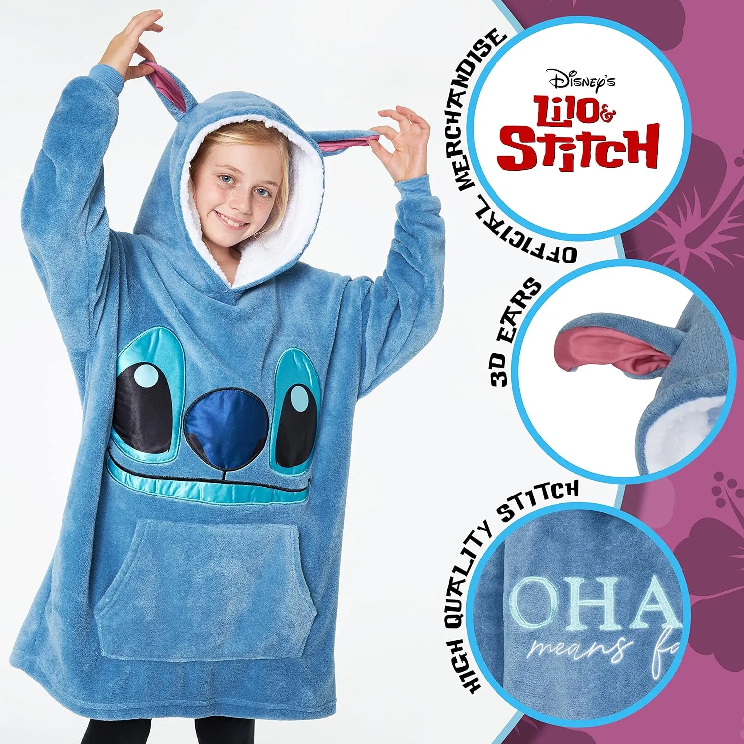 Disney Stitch Blanket Hoodie for Kids Cozy Fleece Wearable Blanket Stitch Gifts