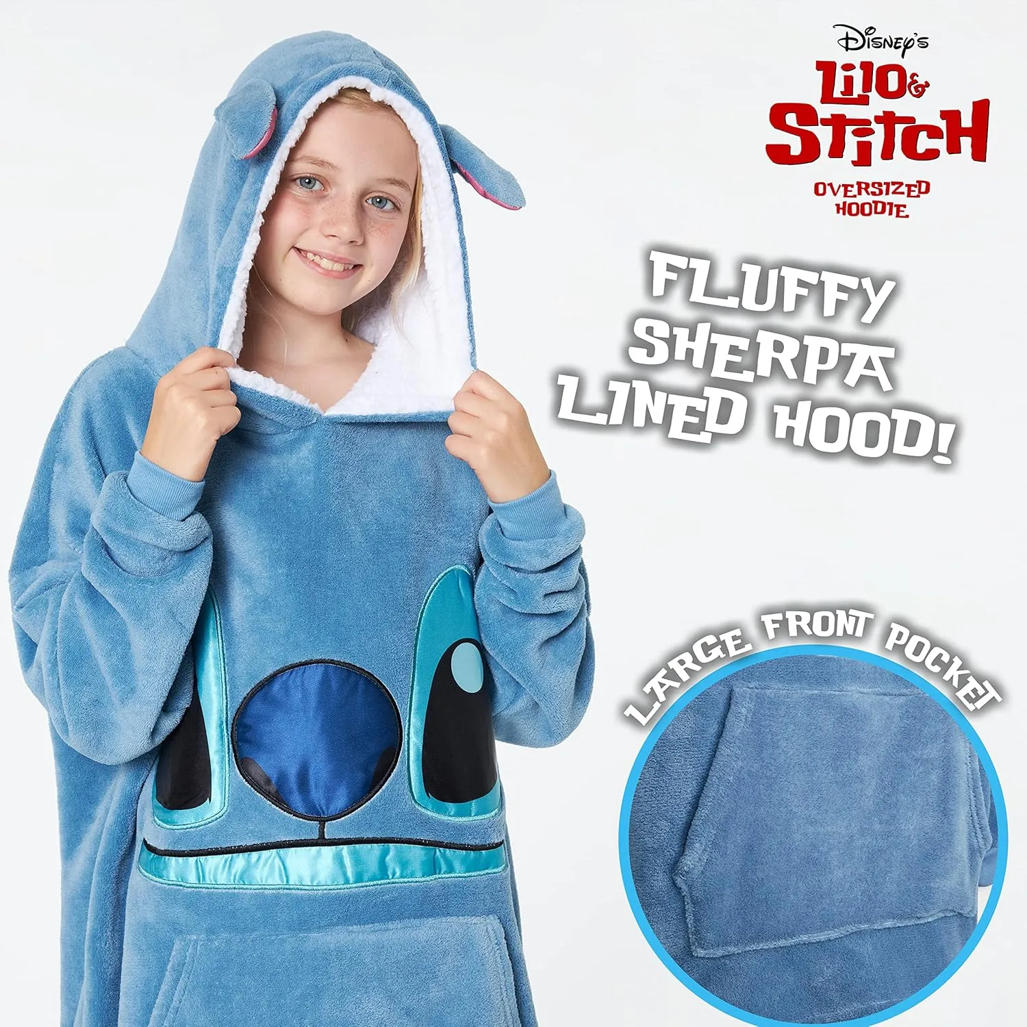 Disney Stitch Blanket Hoodie for Kids Cozy Fleece Wearable Blanket Stitch Gifts
