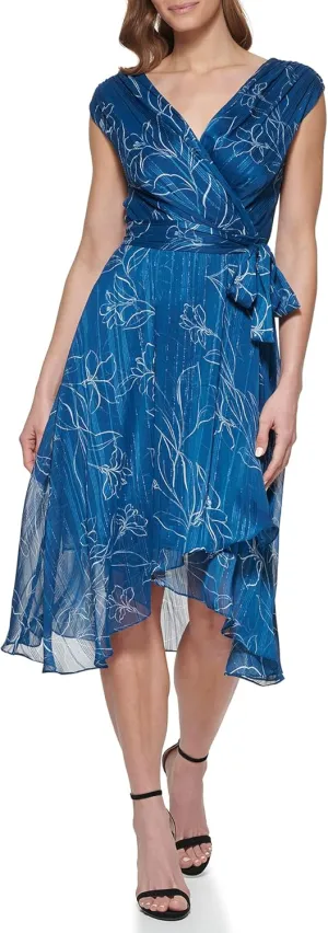 DKNY Womens Chiffon Metallic Wrap Dress